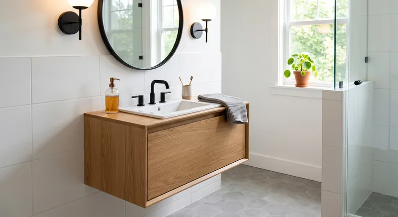 36-inch single sink bathroom vanity with integrated countertop and cabinet storage