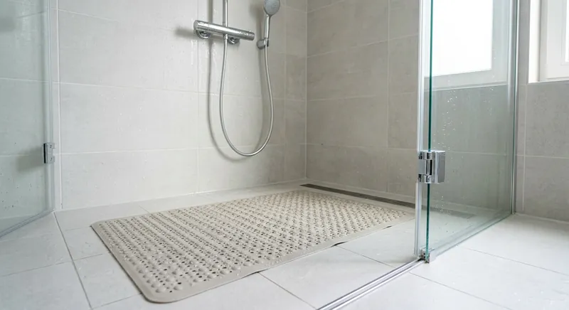 Rubber anti-slip shower mat with suction cups placed in a bathtub