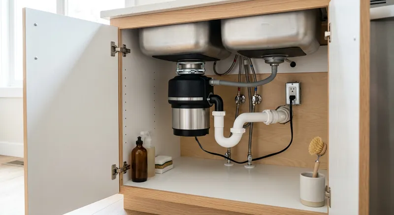 Garbage disposal unit installed under a kitchen sink