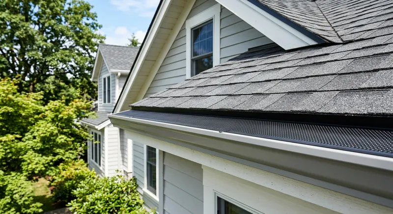 Gutter guards installed on a residential roof gutter system
