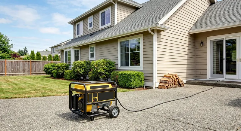 Heavy-duty dual fuel portable generator connected to an exterior transfer switch inlet box