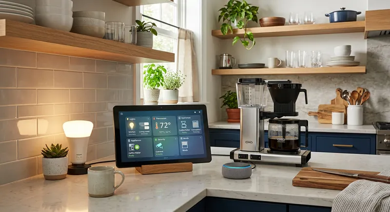 Smart home devices connected through different wireless protocols with a central hub