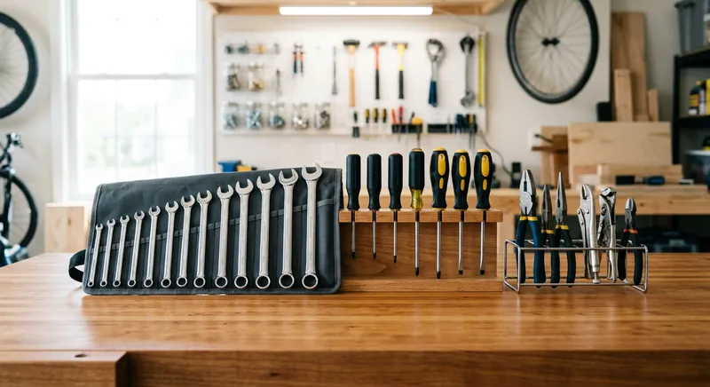 Organized home tool set with hand tools in a storage case