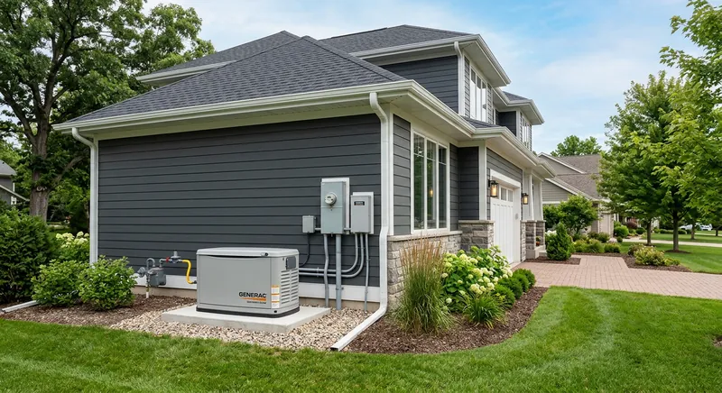 Residential backup power system with generator and solar panels