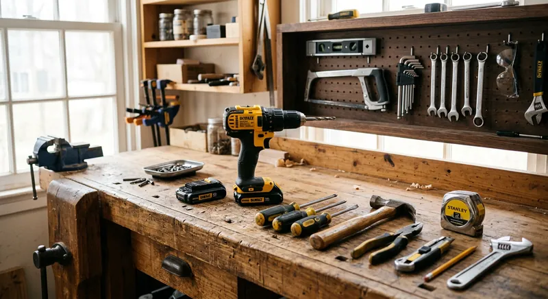 Organized DIY workshop with power tools for home projects