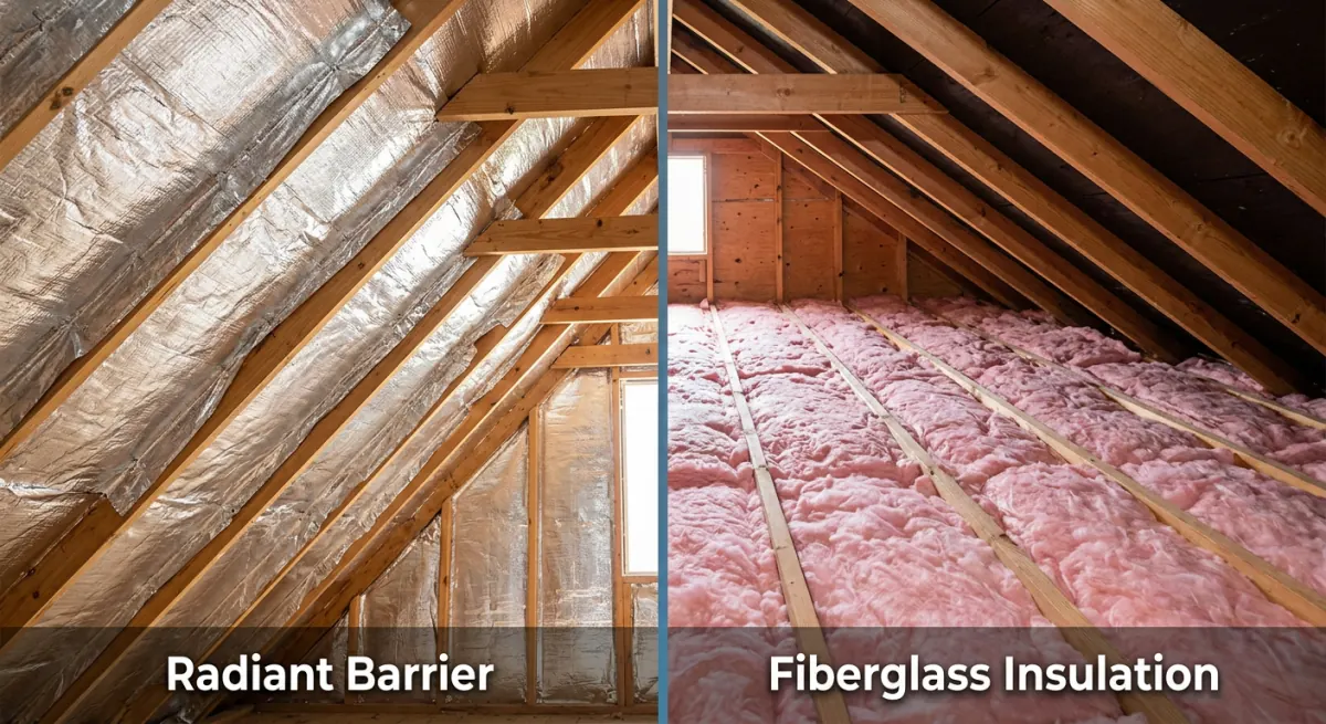 Comparison of radiant barrier foil and fiberglass insulation in an attic setting